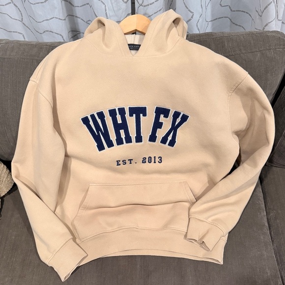White Fox Boutique Tops - White Fox Est. 2013 Varsity Hoodie Cream Beige Oversized